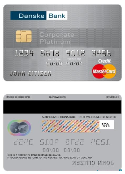 Download Denmark Danskebank credit corporate platinum mastercard Photoshop template